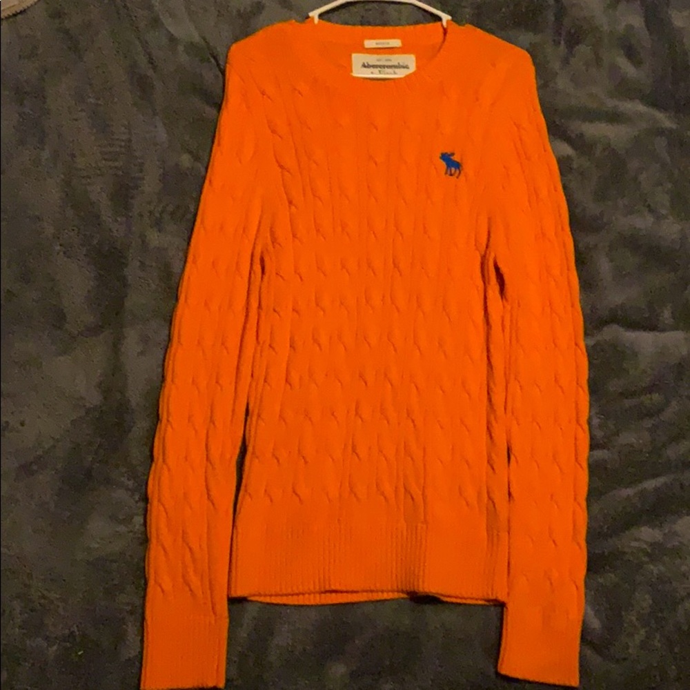 Men’s Orange Abercrombie & Fitch Crew Neck Sweater